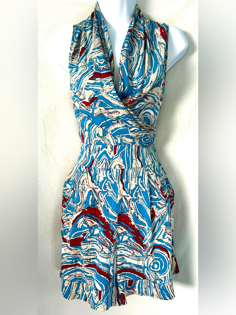 Catherine Malandrino Retro Multicolor Abstract Print Silk Romper, Size 8